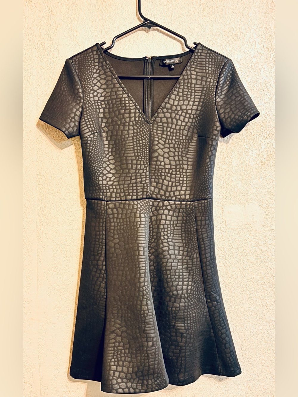 Dynamite Black Snakeskin Pattern Fit and Flare Dress